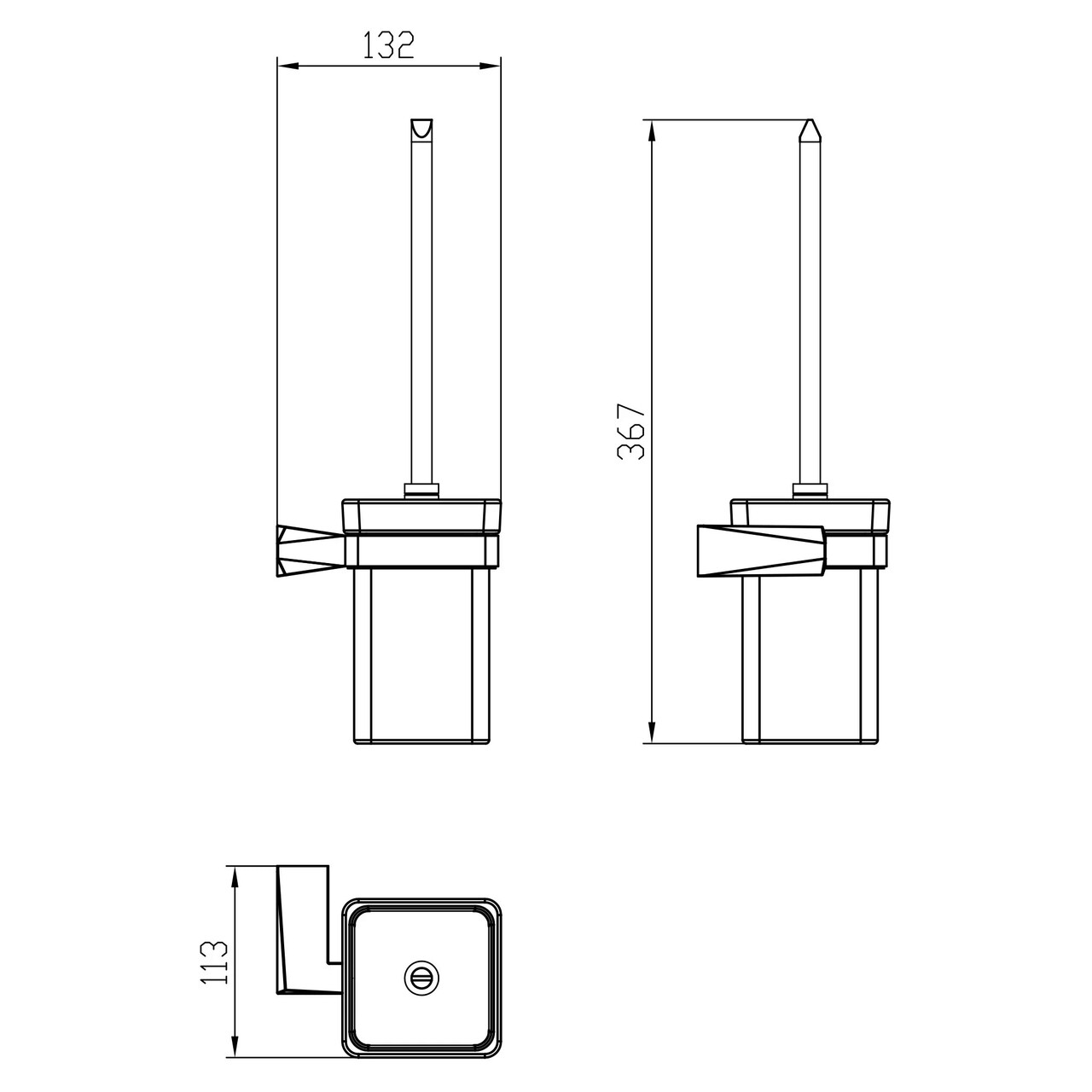 Suport perie pentru toaleta Rock, 13.2x11.3x36.7 cm, alama/sticla, argintiu/transparent