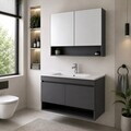 Set Dulap de Baie cu Chiuvetă și Oglindă (2 Piese), Hanah Home, Compacta 100, Gri carbon închis