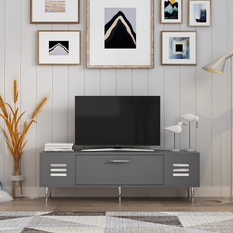 Comoda TV, Olivia, Paradise, 140 x 45 x 29.6 cm, pal melaminat, antracit/argintiu
