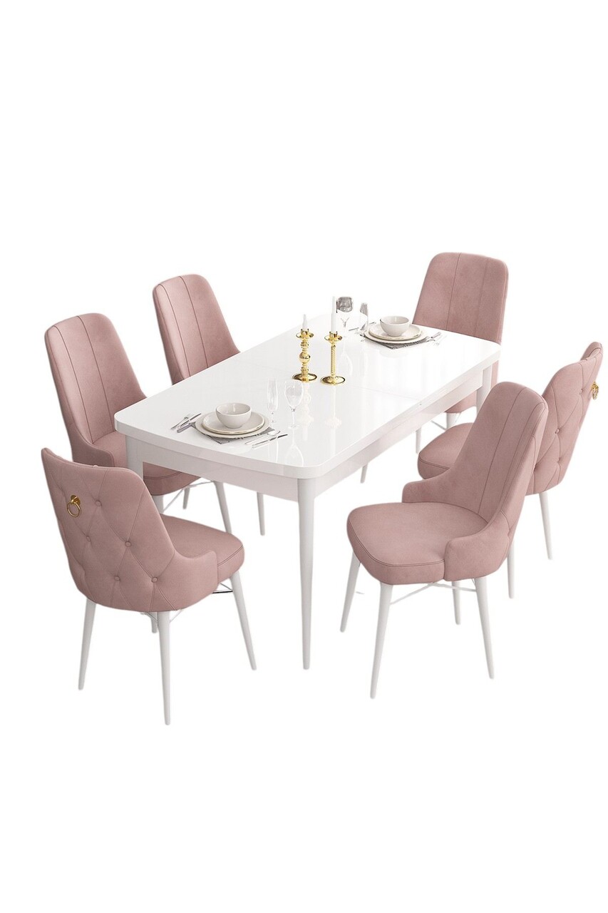 Set masa extensibila si scaune, Hanah Home, Are, Alb/Roz - view 2