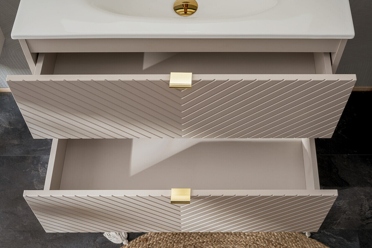Set mobiler baie, dulap cu lavoar, 80 cm S Un Lola, Viva Cashmere White, Comad, MDF/PAL laminat, casmir mat — imaginea 2
