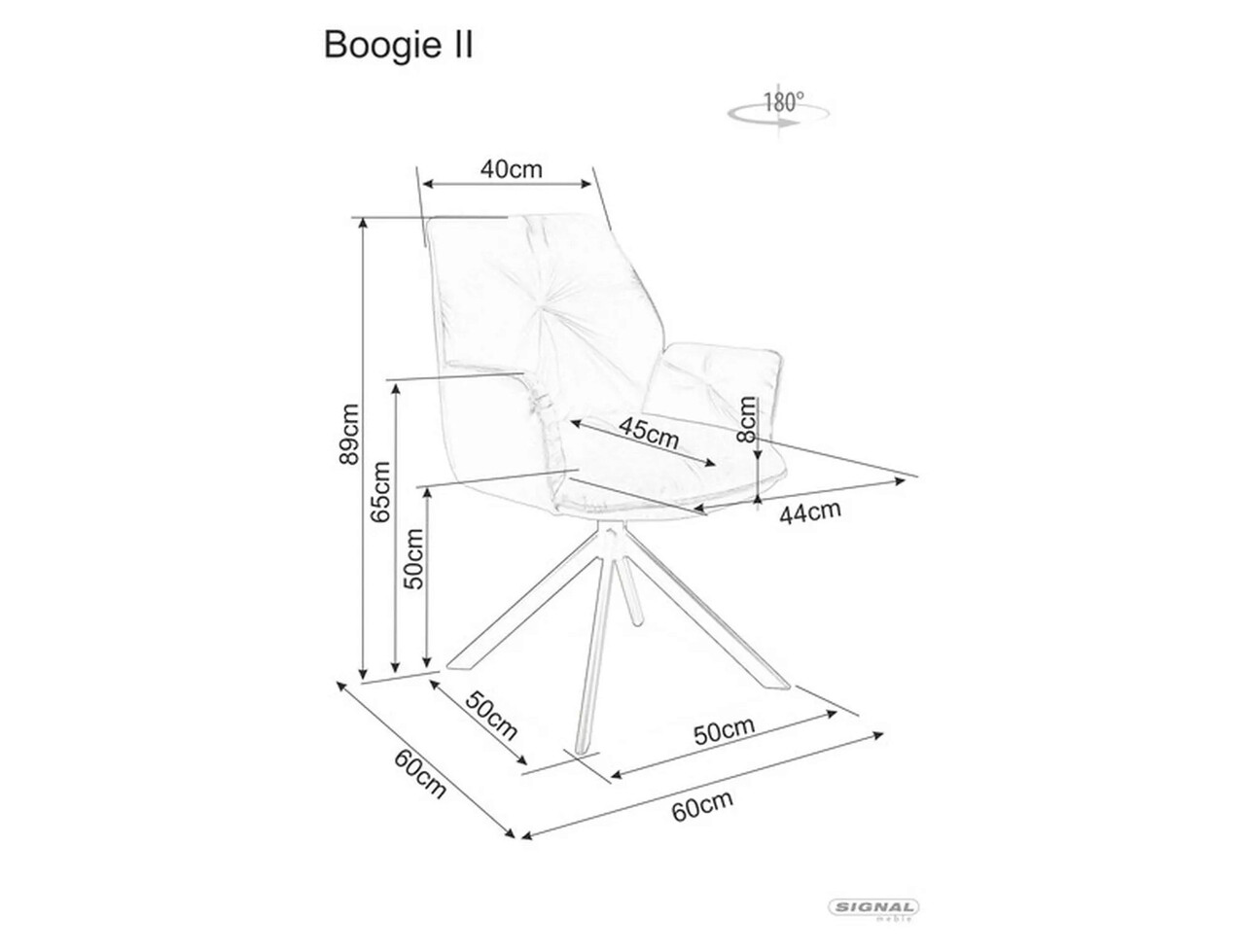 Scaun rotativ Boogie II Velvet, Signal, 60x45x89 cm, catifea/otel, bej/negru