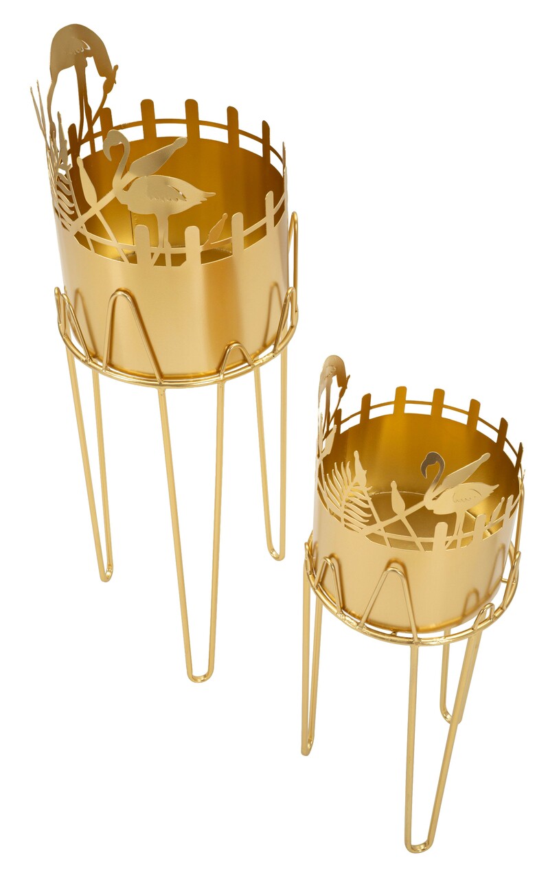 Set 2 suporturi pentru ghivece, Mauro Ferretti, Flamingo, 27x27x79 cm, metal, auriu - imagine 4