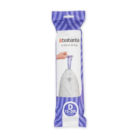 Set 20 saci de gunoi, Brabantia, PerfectFit, marimea D, 15-20 L, nailon, alb