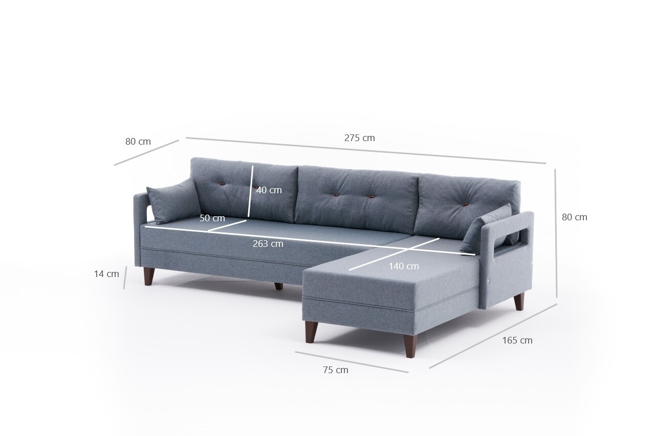 Coltar Pe Dreapta Comfort, Balcab Home, 275x80x80 Cm, Lemn, Albastru