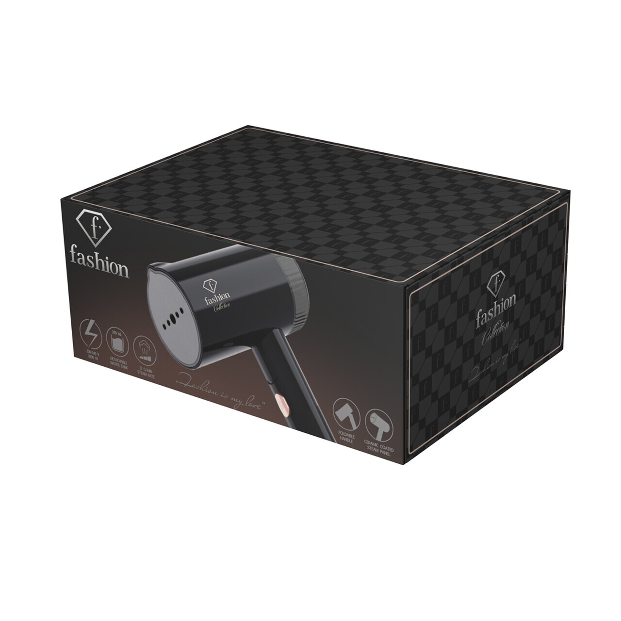 Aparat de calcat cu aburi portabil, pliabil Fashion TV, Matte Black-Rose Gold, 1000W, 100 ml, invelis ceramic, negru - imagine 10