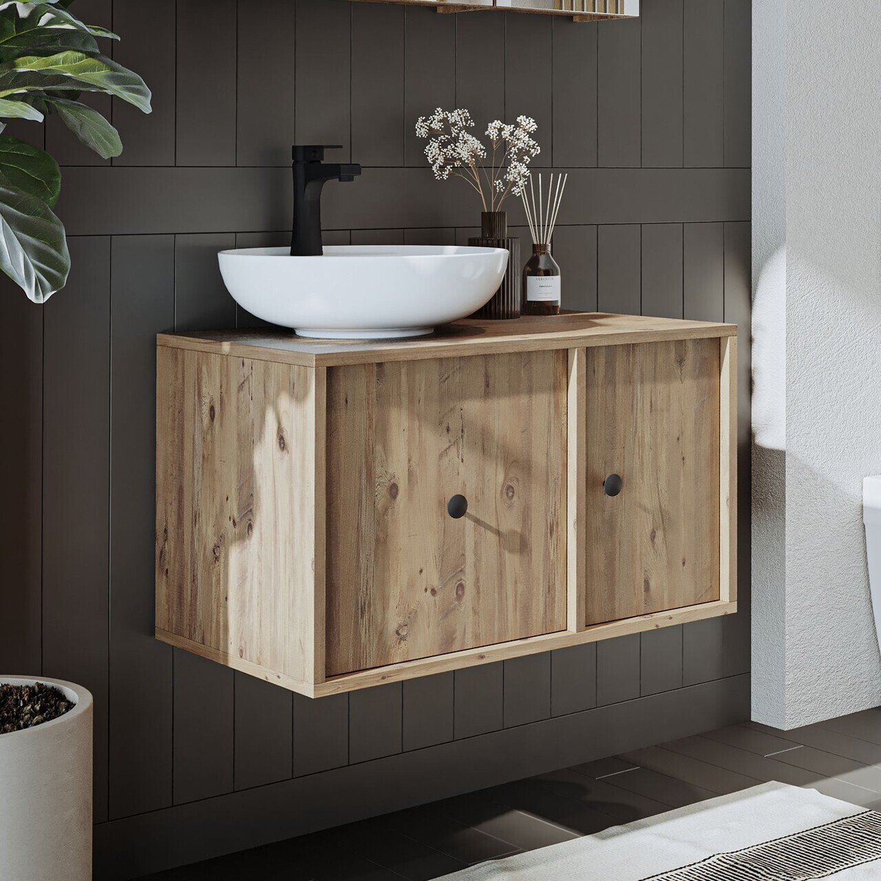 Dulap de baie cu chiuvetă, Hanah Home, 2540, MDF, Maro — imaginea 2