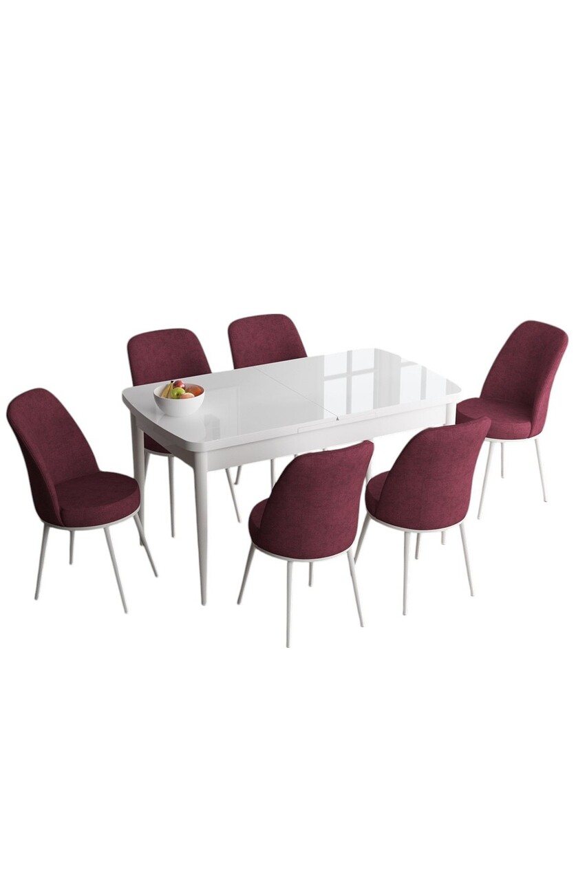 Set masa extensibila si scaune, Hanah Home, Han, Alb / Burgundia - view 2