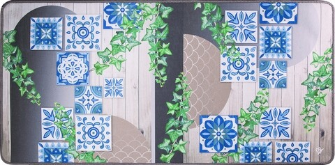 Covor pentru bucatarie, Olivo Tappeti, Miami 3, Blue Flowers, 55 x 230 cm, poliester, multicolor