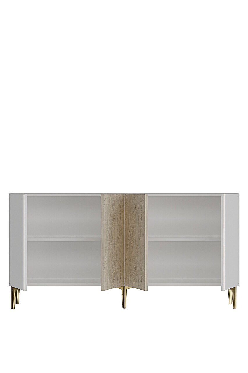 Consola, Hanah Home, Poli 150, 150x75x32 cm, White / Travertine / Gold — imaginea 6