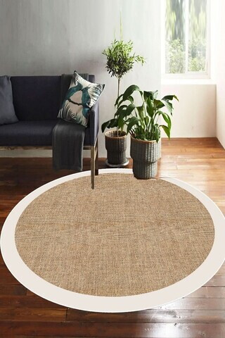 Covor, DC-7024yuvarlak1-5, 160x160 cm, Poliester, Bej