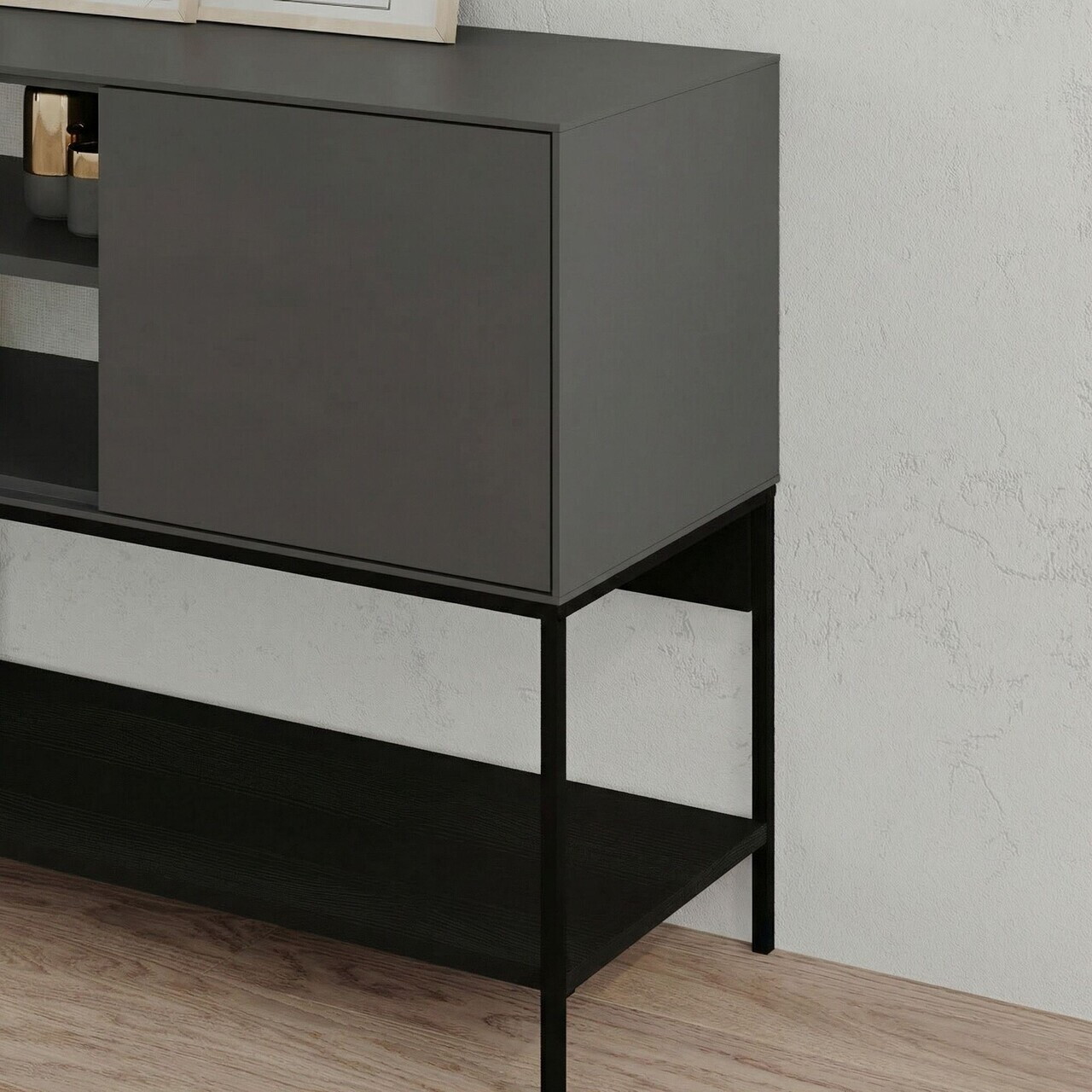 Consola, Hanah Home, Amira, 180x80x40 cm, PAL, Antracit / Negru lemn / Negru — imaginea 4