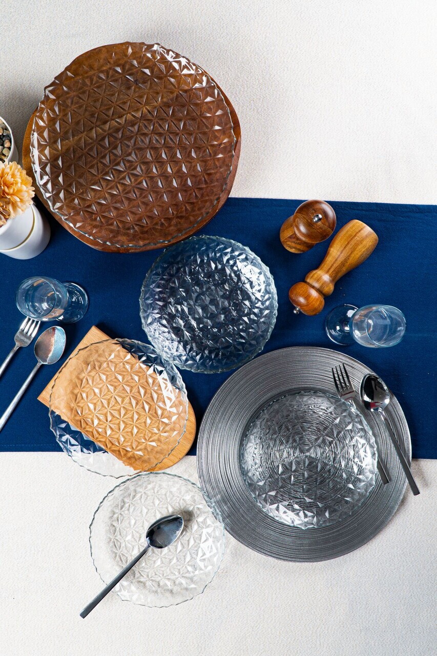Set platouri servire desert Hermia 858CMR1903 Sticla Farfurie de servire: 25 cm (1 bucată) Transparent