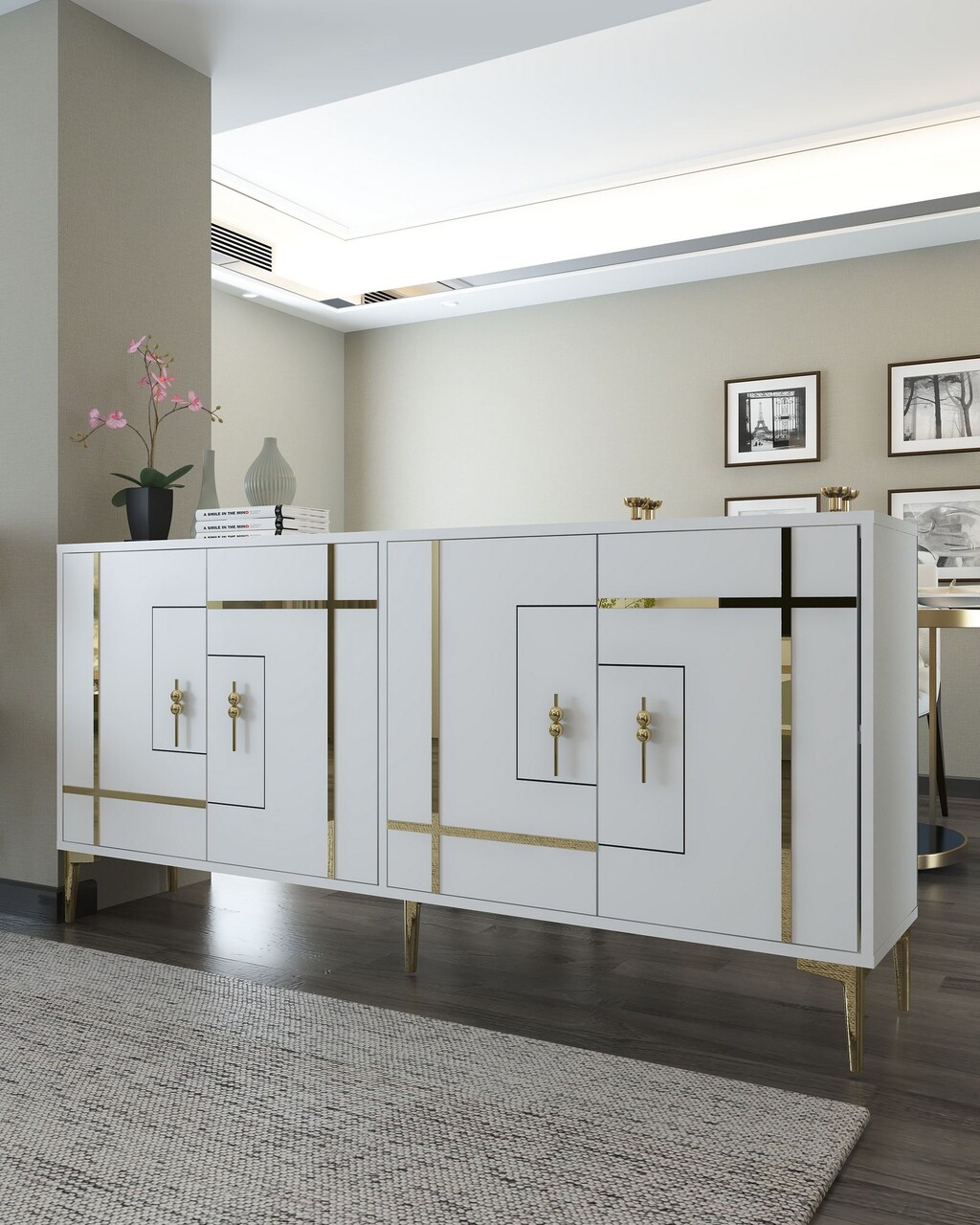 Consola, Hanah Home, Simge, 180x78.6x35 cm, PAL , Alb/Auriu - view 2