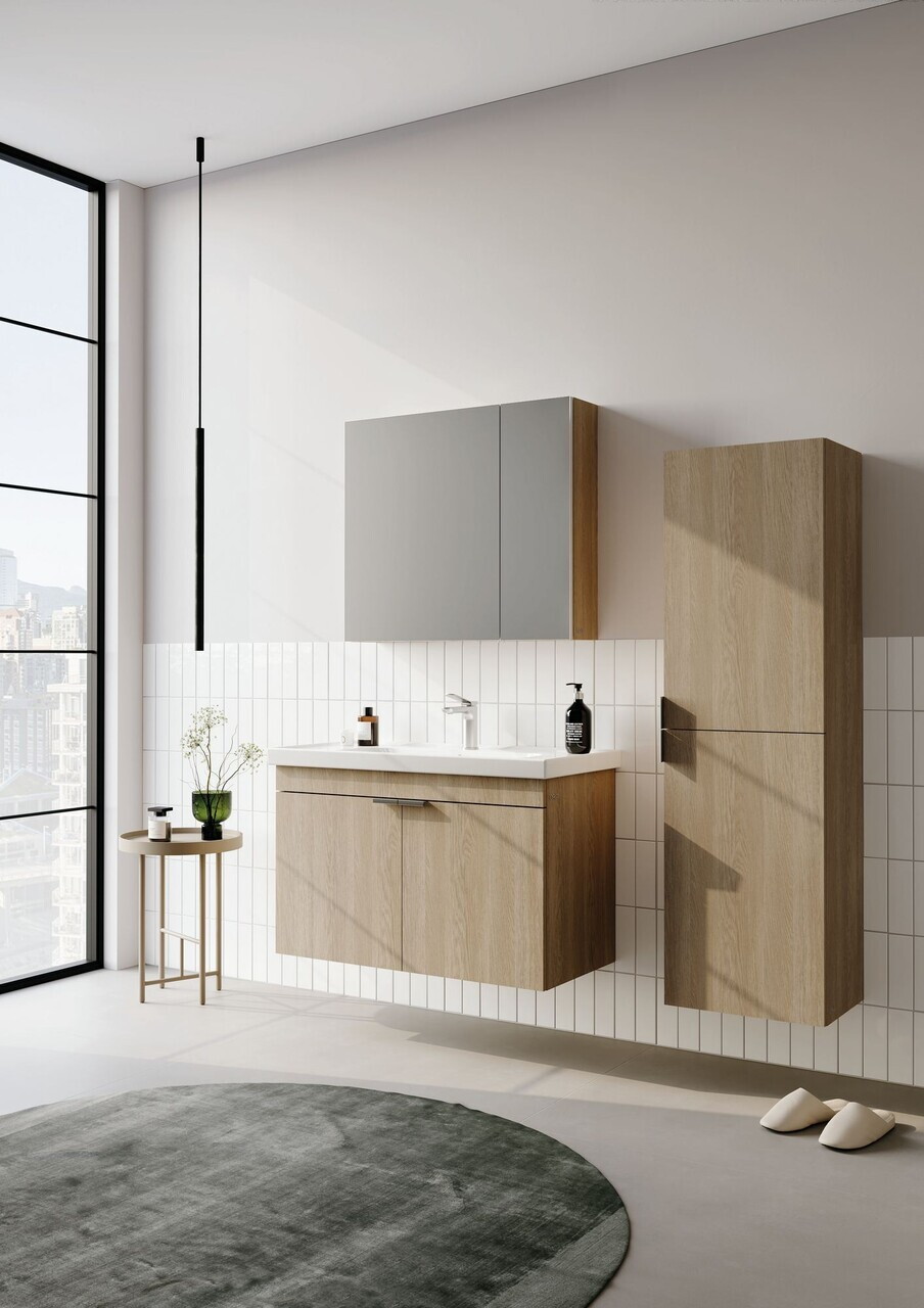 Set Dulap de Baie cu Chiuvetă și Oglindă (2 Piese), Hanah Home, Desna 80, Stejar — imaginea 4