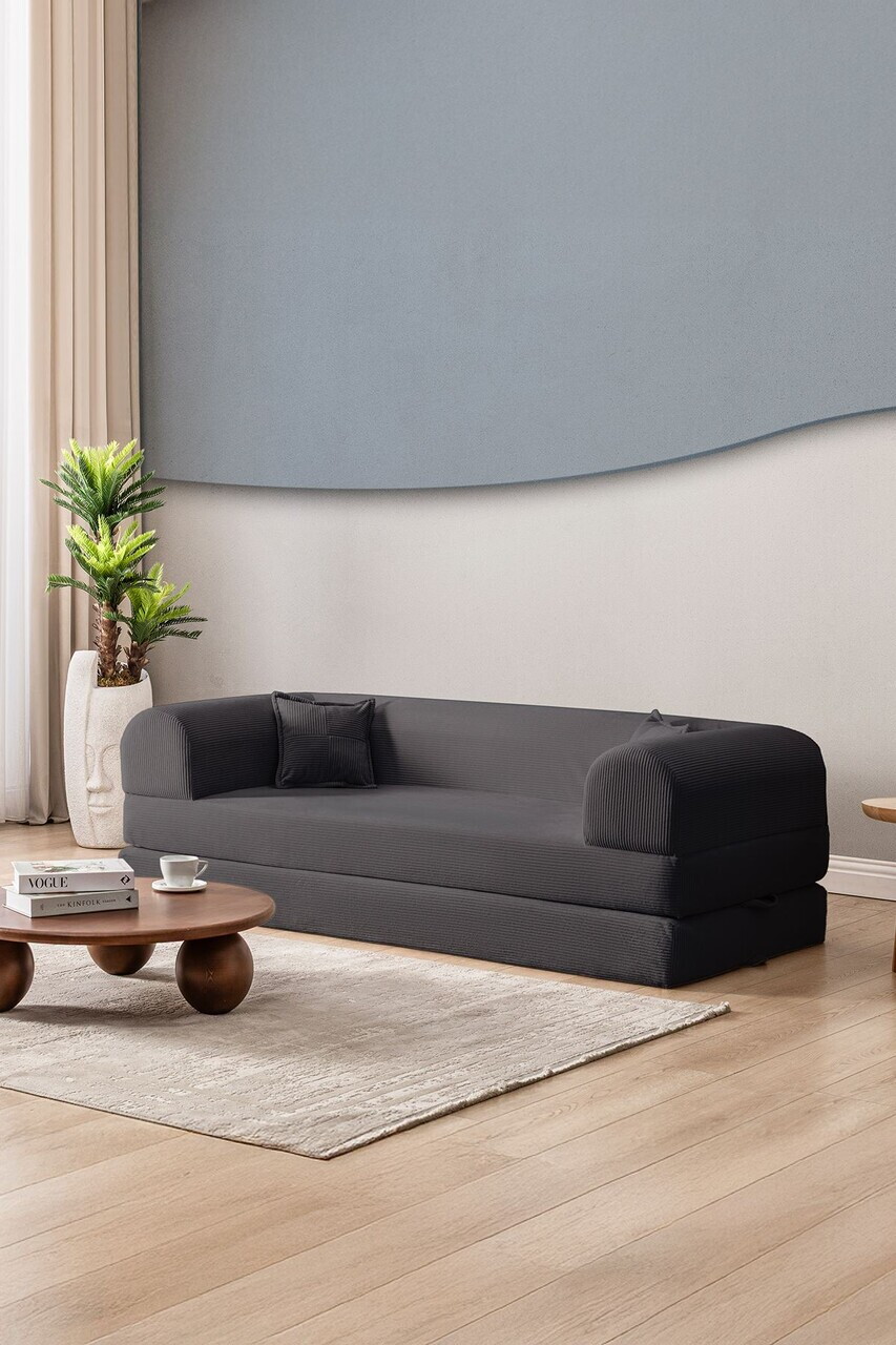 Canapea extensibila 3 locuri Atelier del Sofa 118FVL1306 MATERIAL TEXTIL CU NERVURI Antracit