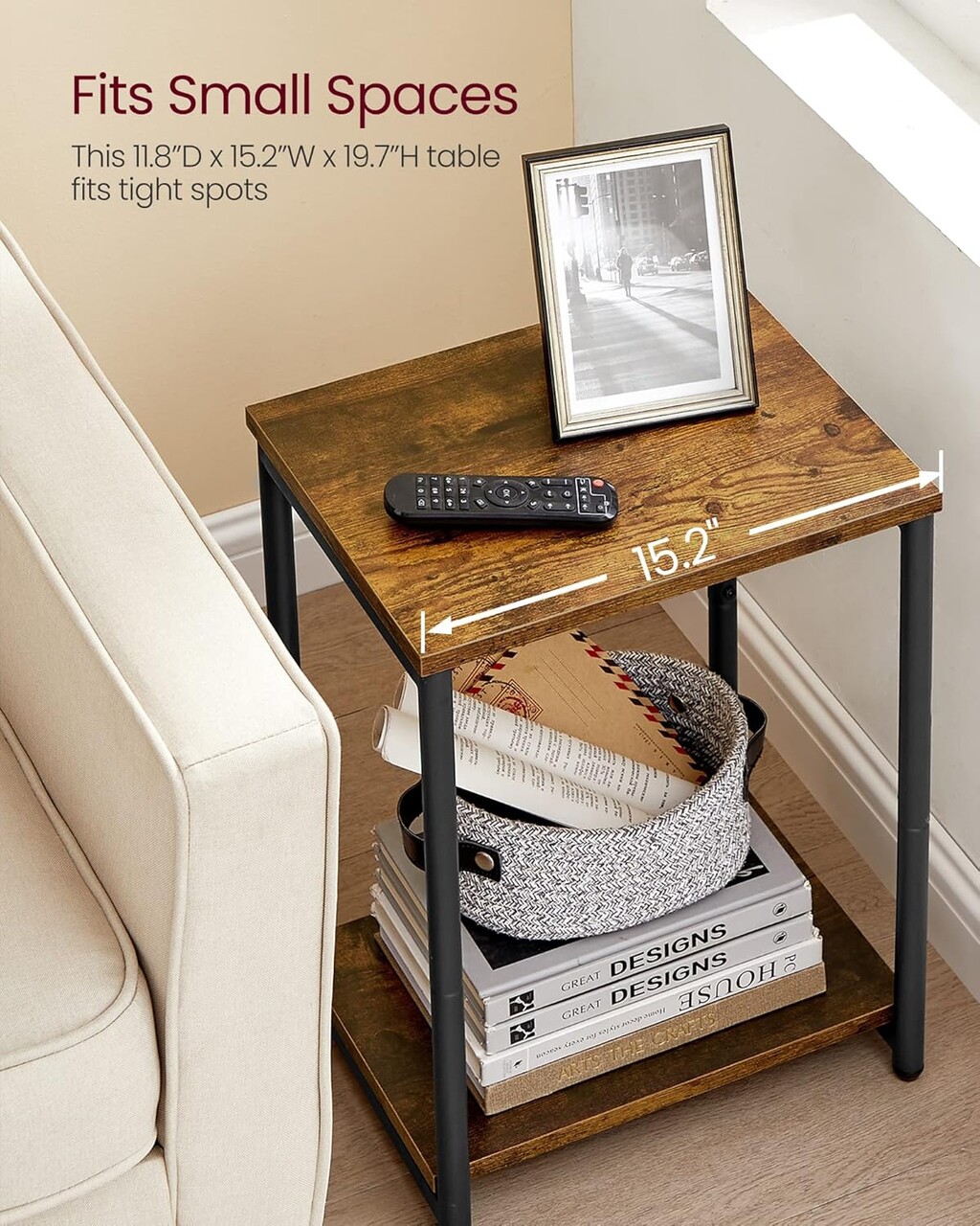 Set 2 masute, Vasagle, 40x30x50 cm, PAL/otel, maro rustic - imagine 7