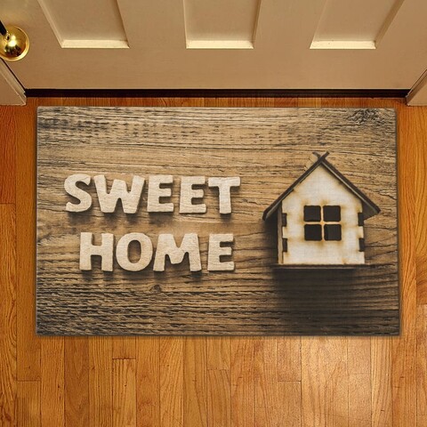 Covoras de intrare Sweet Home, Casberg, 38×58 cm, poliester, maro Casberg