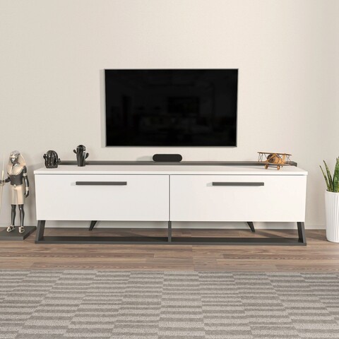 Comoda TV, Zena Home, Astrid, 163.8x46.8x36.6cm, 100% PAL melaminat, Alb / Negru