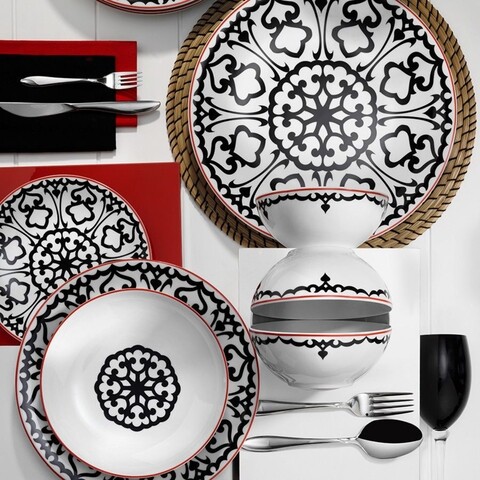 Serviciu de masa, 24 piese, kutahya porselen, zg24y2430596612, portelan, alb/negru