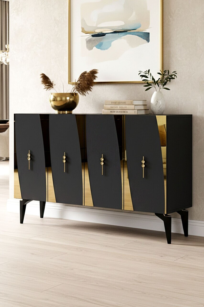Consola, Hanah Home, Elips 120, 120x75x32 cm, Antracit / Aur — imaginea 2