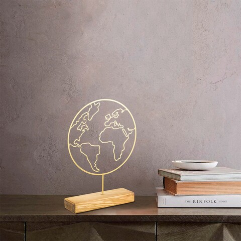 Decoratiune, world, 28x40x4 cm, metal, auriu