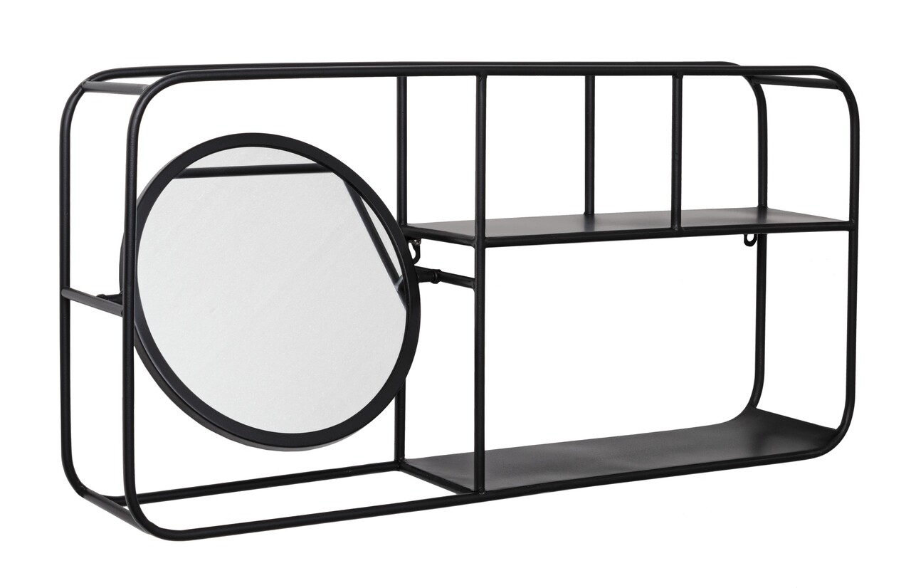 Raft de perete cu oglinda Nucleos, Bizzotto, 69x13x34 cm, otel, negru