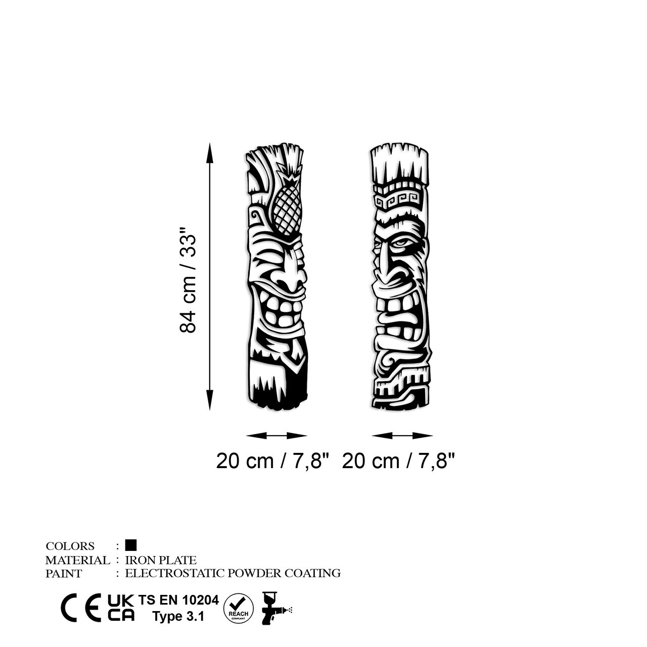 Decoratiune de perete, Tiki, Metal, (Grosime: 1,5 mm), Negru — imaginea 7