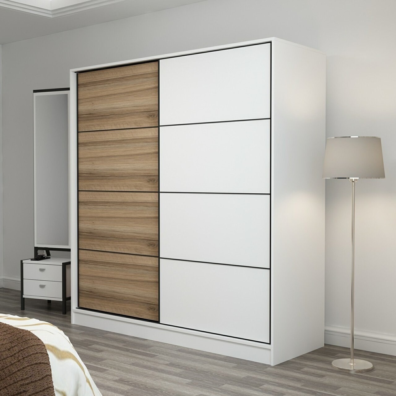 Dulap pentru haine, Minerva, Kale, 180x210x52 cm, PAL, Alb / Dore - 2 | YEO