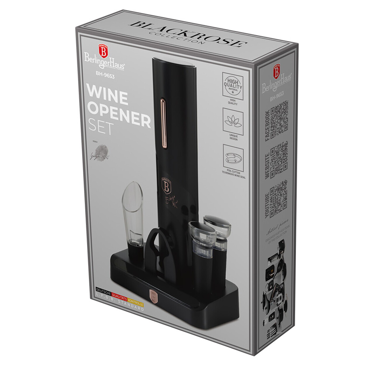 Deschizator de sticle de vin 6 in 1 Berlinger Haus, Black Rose, negru - view 6