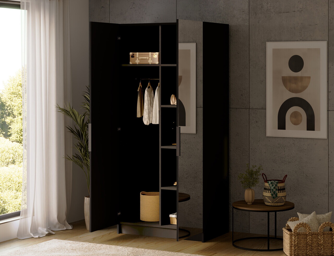 Dulap pentru haine cu oglinda ELTAP, BM2-SZA100, Mirtillo, 100x60x216 cm, PAL laminat, negru — imaginea 3