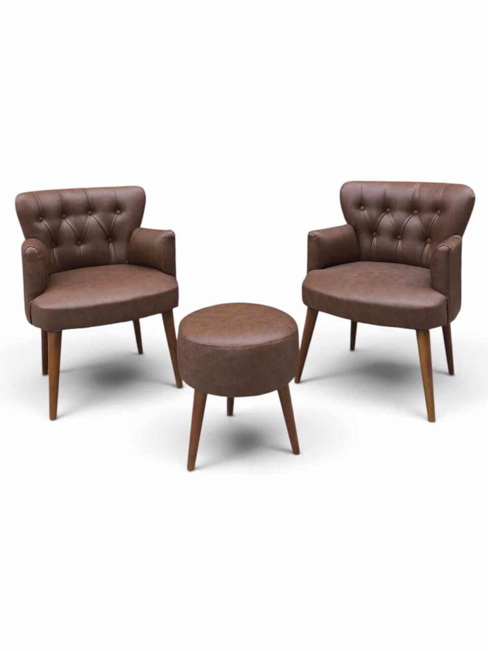 Set fotoliu cu aripioare și puf (3 piese), Atelier del Sofa, 281ELR1190, Maro — imaginea 2