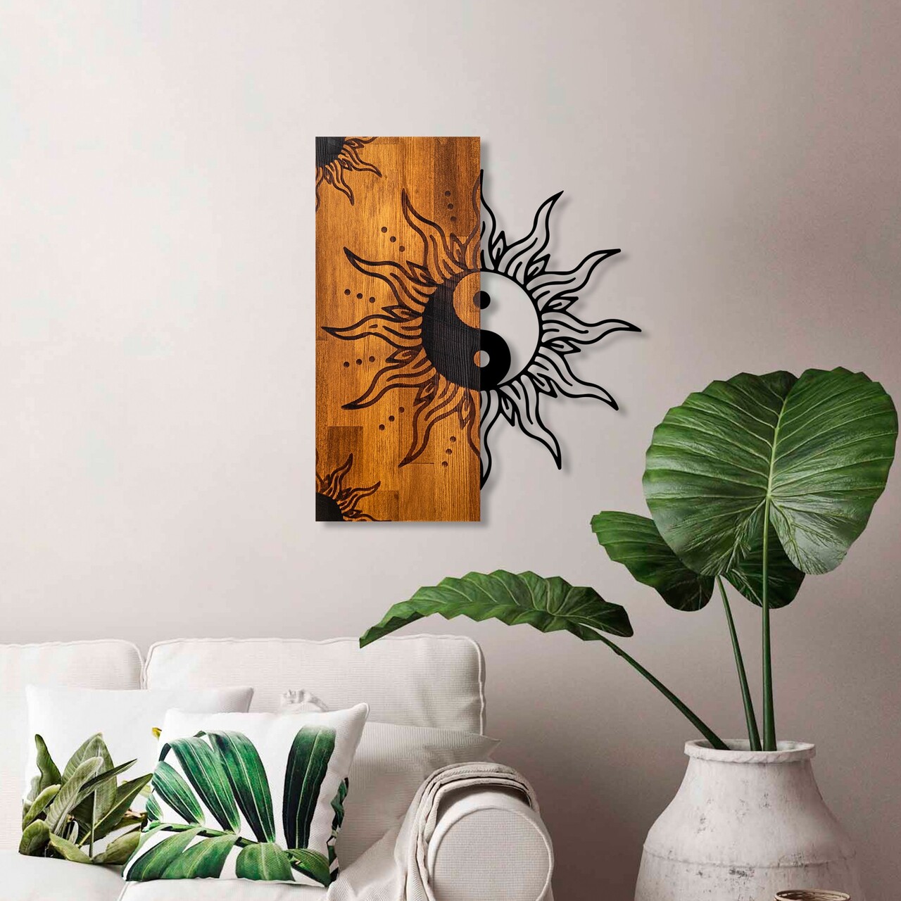 Decoratiune de perete, Yin Yang, Lățime: 50 cm Înălțime: 58 cm Adâncime: 3 cm, Nuc / Negru - view 3