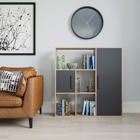Corp biblioteca, zena home, ridge, 120x123.6x25 cm, pal, stejar / antracit