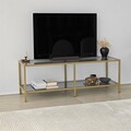 Comoda TV, Neostill, Basic, 130x45x40 cm, Sticla temperata, Gri inchis/Auriu