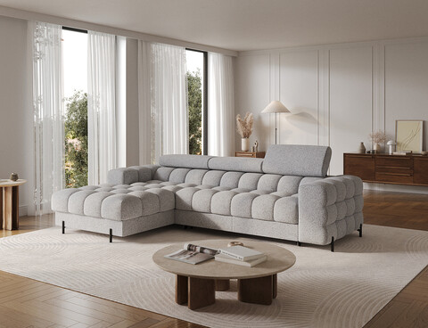 Coltar extensibil dreapta 3 locuri ELTAP, LT-03PEL, Felro, 285x181x93 cm, lemn/poliester, gri deschis