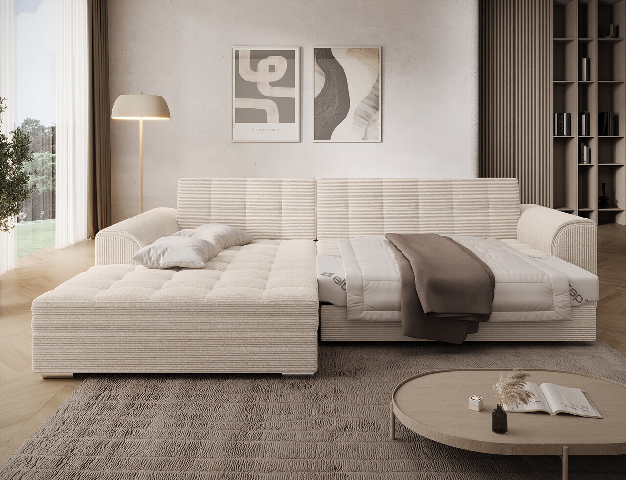 Coltar extensibil stanga 4 locuri ELTAP, Sorento, 296x194x78 cm, lemn/poliester, bej — imaginea 2