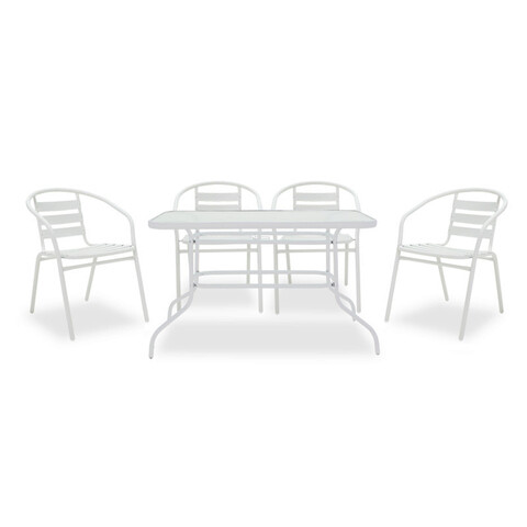Set mobilier de gradina 5 piese Valor-Tade, Pakoworld, masa si 4 scaune, 120x70x70 cm, metal/sticla, alb