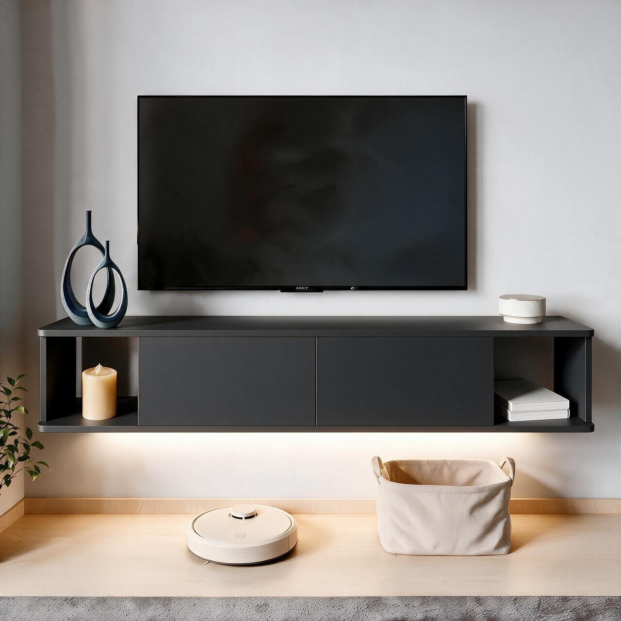 Comoda TV, Hanah Home, Twist LED, 160x29x29 cm, Antracit — imaginea 2