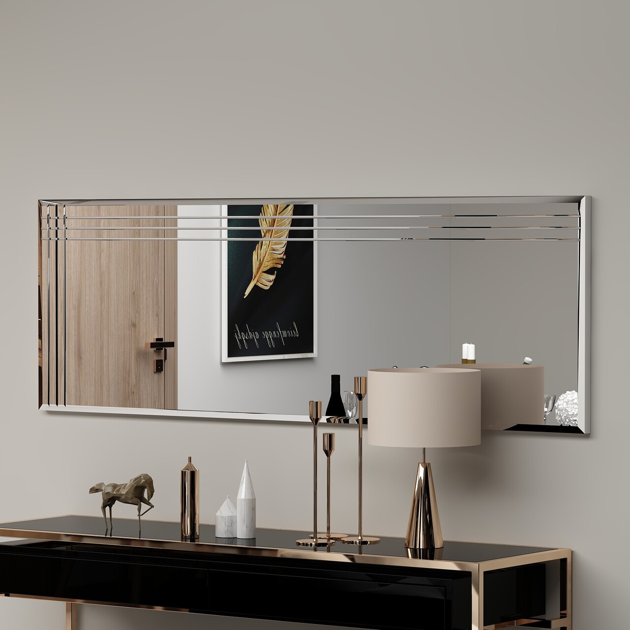 Oglinda decorativa, Siam, Trio, 40x120x2.2 cm, MDF , Transparent - 1 | YEO