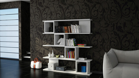 Corp biblioteca, Moblert, Wind, 120×119.9×19.5 cm, Alb 120x119.9x19.5