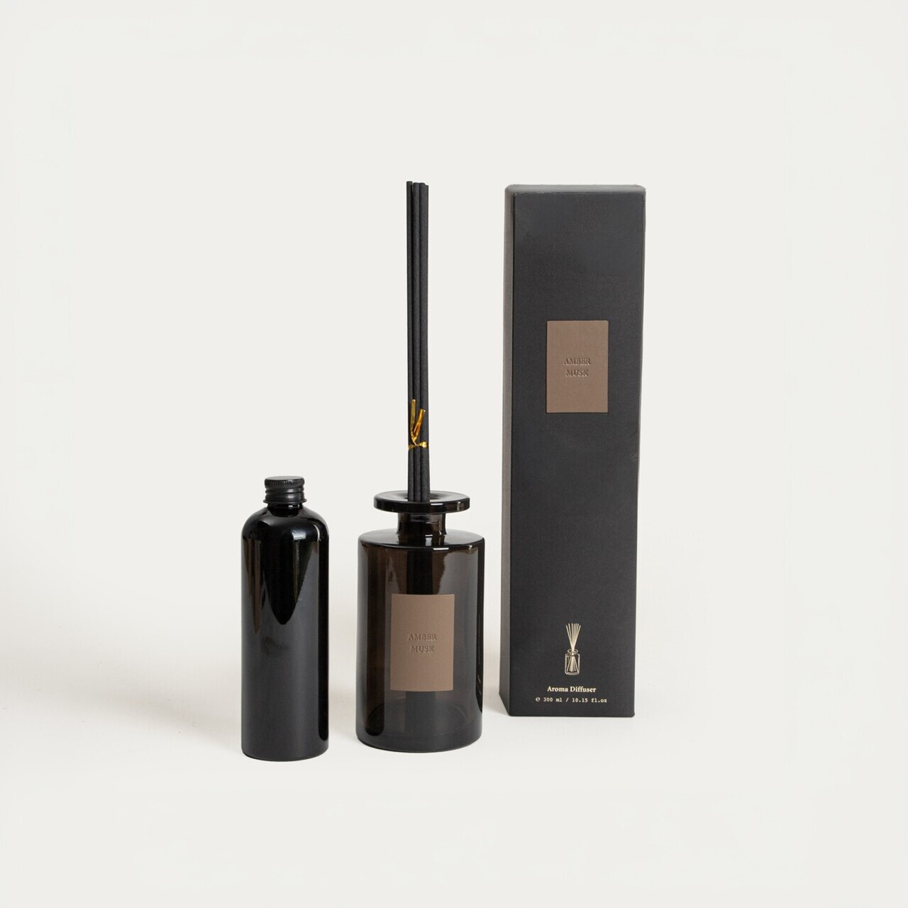 Difuzor de parfum cu betisoare Urban Leather, Amber Musk, Homla, 300 ml, sticla, negru