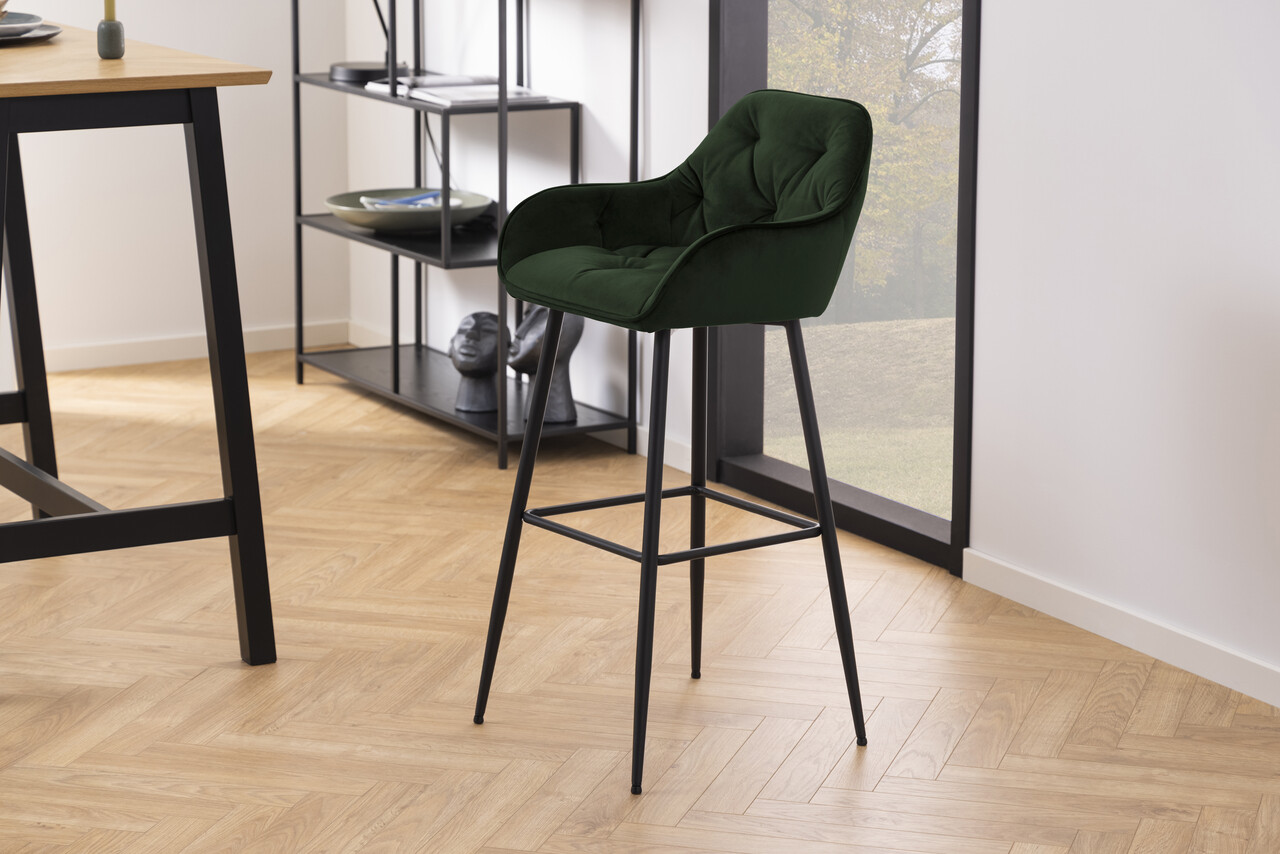 Scaun de bar Brooke, Actona, 52x53x104 cm, catifea/otel, verde forest - view 6