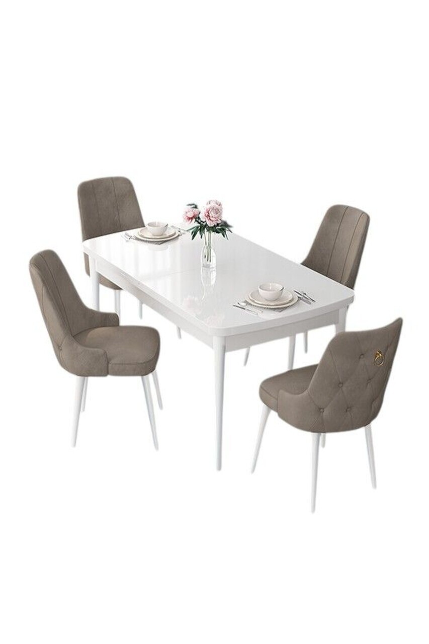 Set masa extensibila si scaune (5 piese), Hanah Home, Nex, Alb / Cappuccino — imaginea 2