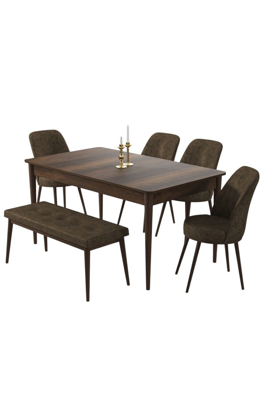Set masa si 6 scaune, Hanah Home, Pir, Model baroc din lemn / Maro — imaginea 2