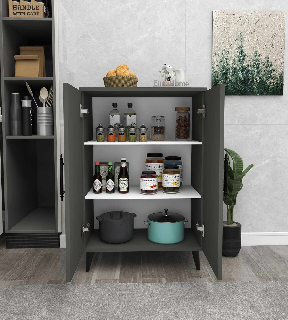 Dulap multifunctional, Hanah Home, 3 Raf 2 Kapak, 65x94.5x32 cm, Antracit — imaginea 4
