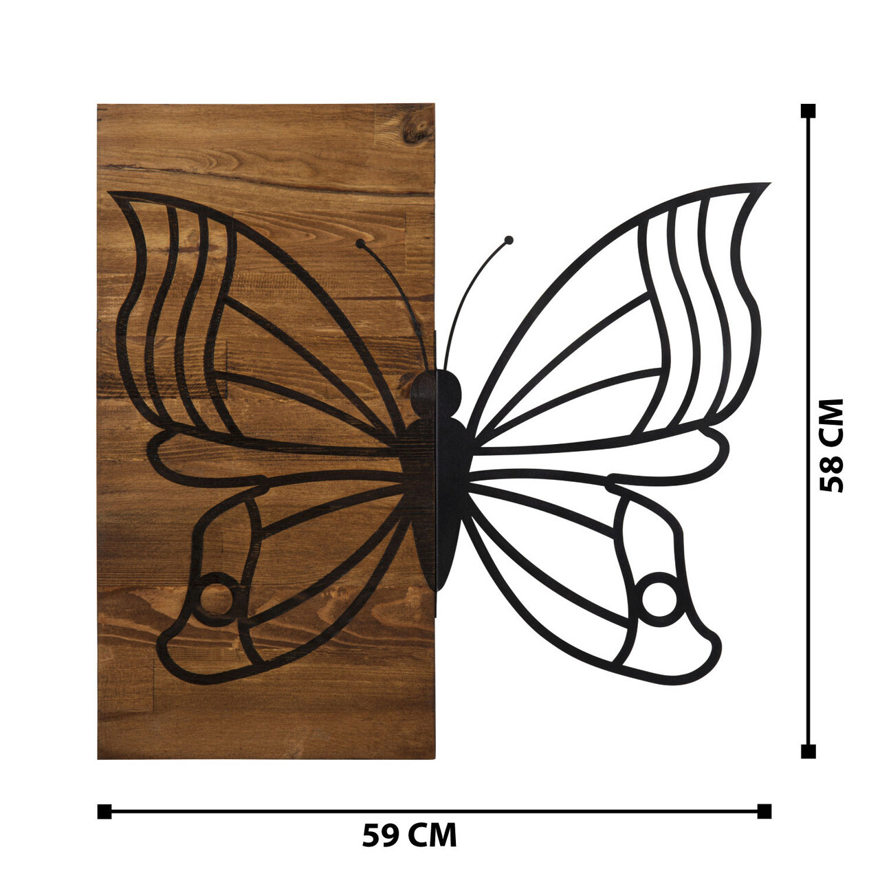 Decoratiune de perete, Morpho, lemn/metal, 59 x 58 cm, negru/maro