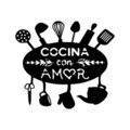 Decoratiune de perete, Cocina Con Amor, Metal, 49 x 1,5 x 43 cm, Negru