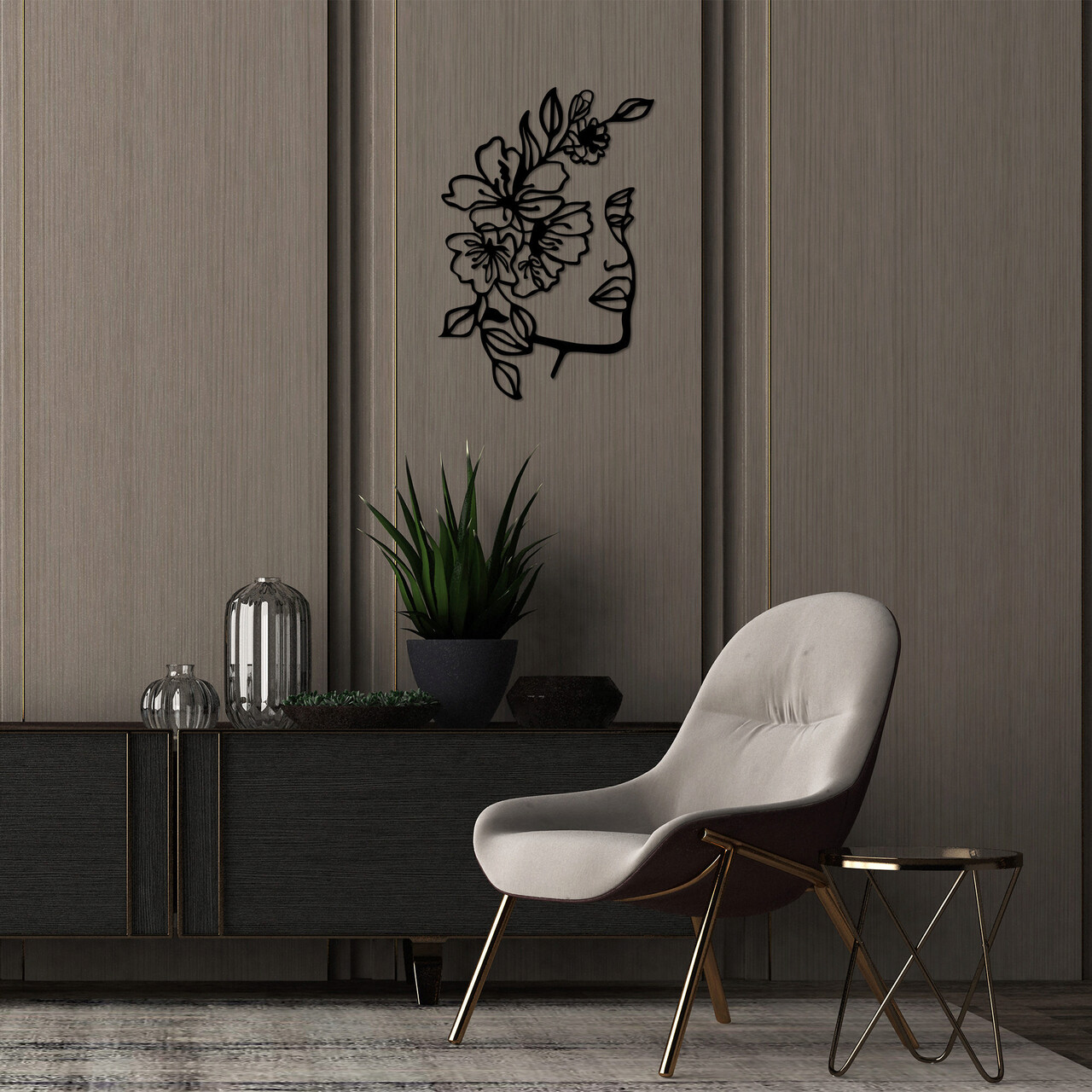 Decoratiune de perete, Flower Women, Metal, 48 x 70 cm, Negru - 1 | YEO