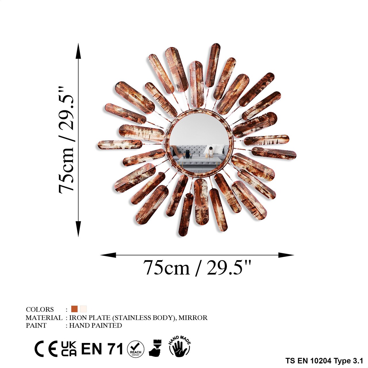 Oglinda decorativa, Mirror Sun 3, Dimensiuni: 75 x 75 x 4 cm, Multicolor - view 7
